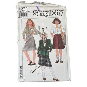Simplicity 9274 School Uniform Pattern Size RR 14-20 Jacket Blouses Skirts UNCUT